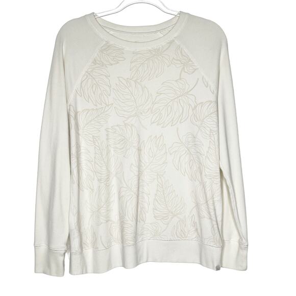 EDDIE BAUER Monstera Leaf Print Sweatshirt Scoop Neck Classic Fit Ivory Size L - Picture 1 of 8